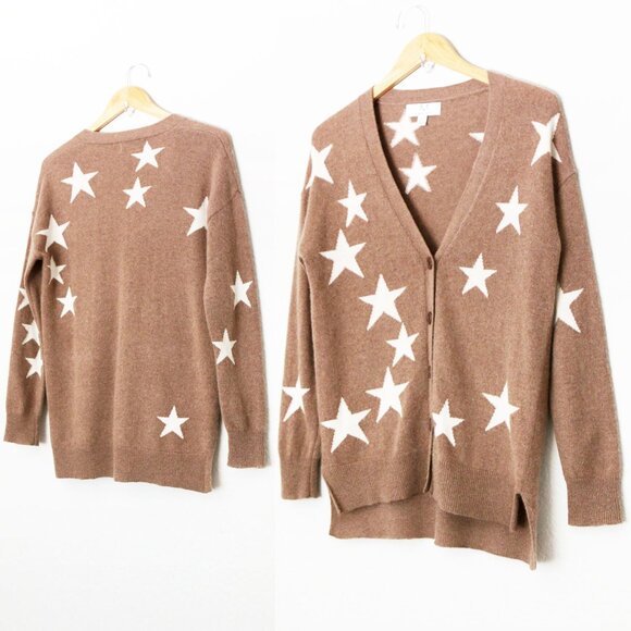 MAGASCHONI 100% Cashmere Star V-Neck Longline Cardigan Camel White S $295 SOFT - Picture 13 of 14